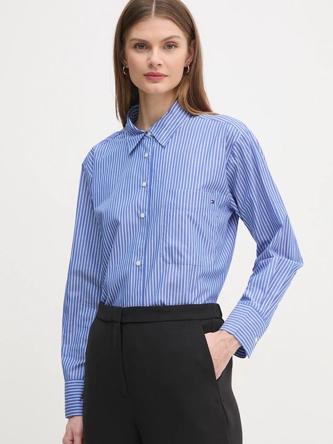 Tommy Hilfiger koszula bawełniana damska kolor niebieski regular z kołnierzykiem klasycznym - zdjęcie produktu nr 1