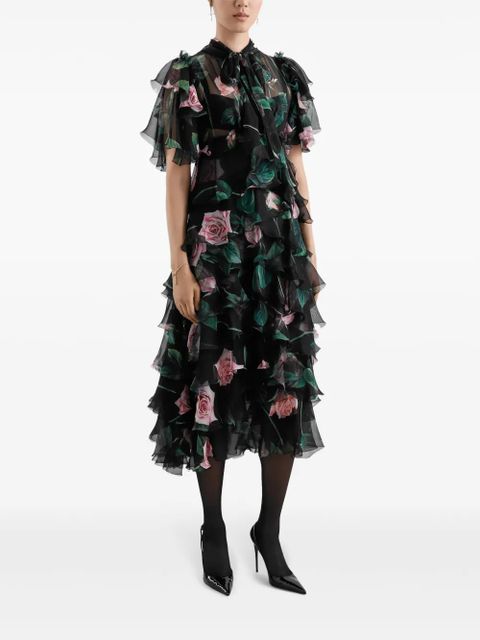 Dolce & Gabbana floral-print midi dress - Black - zdjęcie produktu nr 2