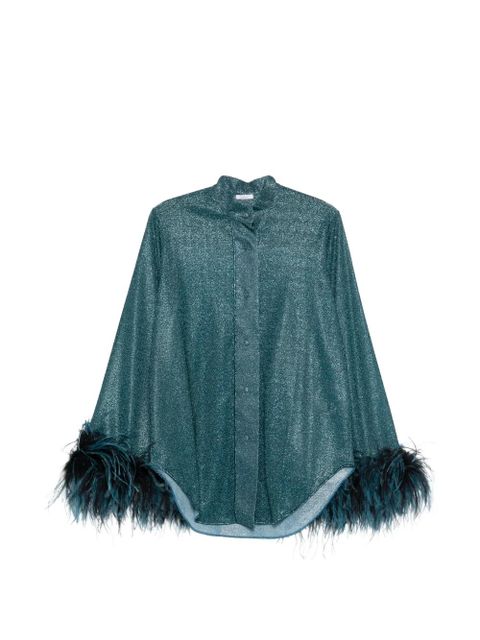 Oséree Lumiere PLumage feather-trim shirt - Green - zdjęcie produktu nr 1