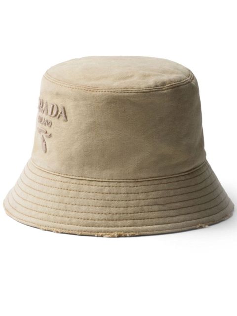Prada logo-embroidered cotton bucket hat - Neutrals - zdjęcie produktu nr 1