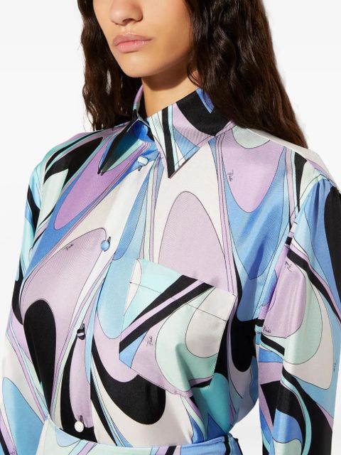 PUCCI onde-print pocket silk shirt - Blue