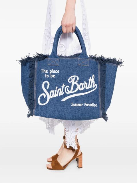 MC2 Saint Barth fringed-detail logo-print tote bag - Blue - zdjęcie produktu nr 2
