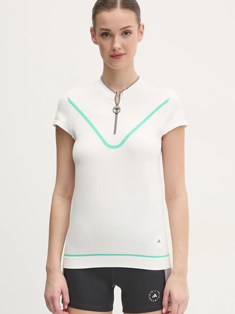 adidas by Stella McCartney t-shirt treningowy TrueNature kolor biały z półgolfem JI5228 - zdjęcie produktu nr 1