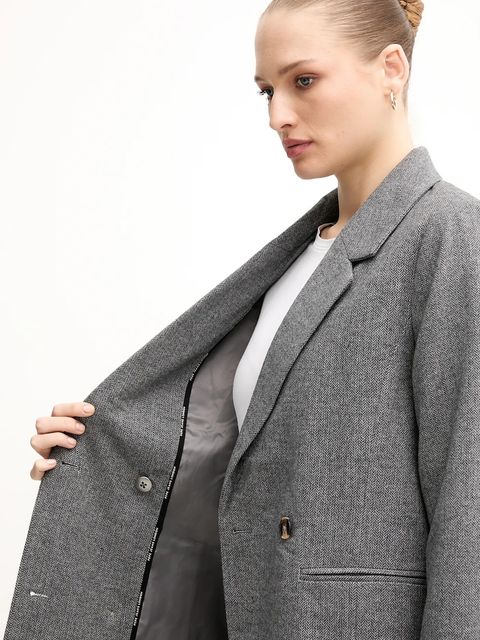 Pepe Jeans marynarka z domieszką wełny kolor szary dwurzędowa wzorzysta PL4024351