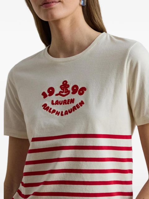 Lauren Ralph Lauren logo-embroidered striped T-shirt - Neutrals