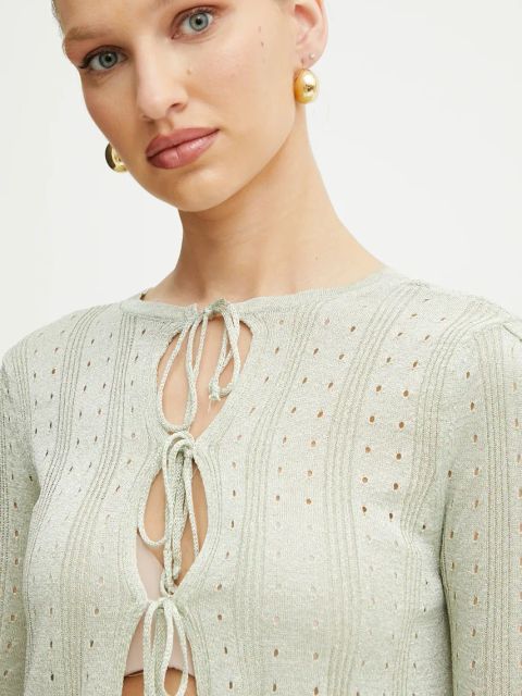 Twinset kardigan damski kolor zielony lekki 251TT3181