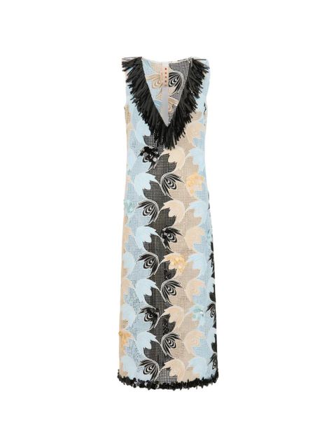 Marni embroidered fringe V-neck dress - Blue - zdjęcie produktu nr 1