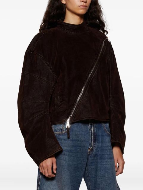 Jean Paul Gaultier diagonal-zip velvet jacket - Brown