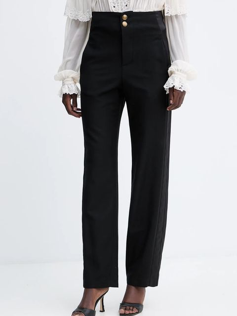 Twinset spodnie z domieszką wełny damskie kolor czarny proste high waist 252TS2063