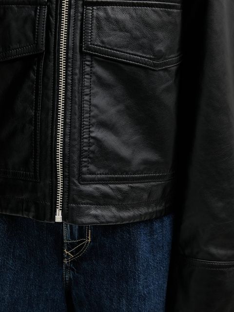 Marc O'Polo kurtka skórzana kolor czarny przejściowa oversize 5000007965