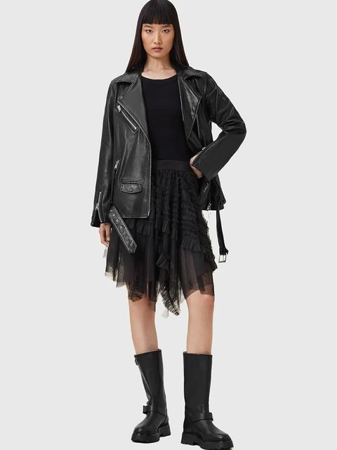 AllSaints spódnica kolor czarny mini rozkloszowana W040RD