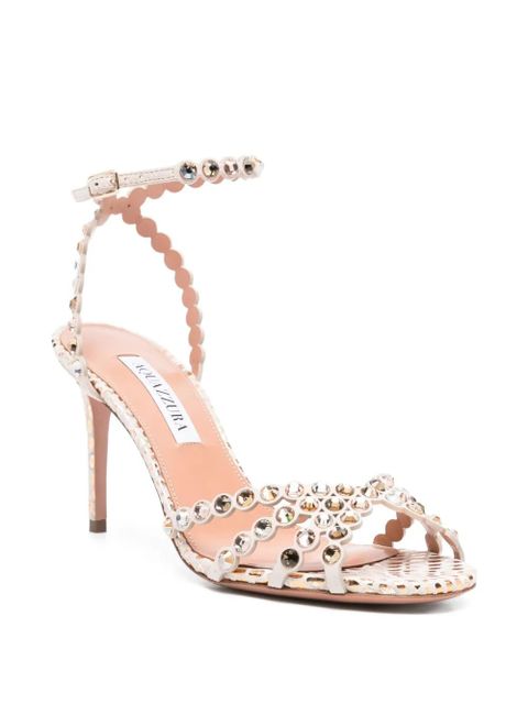 Aquazzura 90mm Tequila embellished scalloped-edge sandals - Neutrals - zdjęcie produktu nr 2