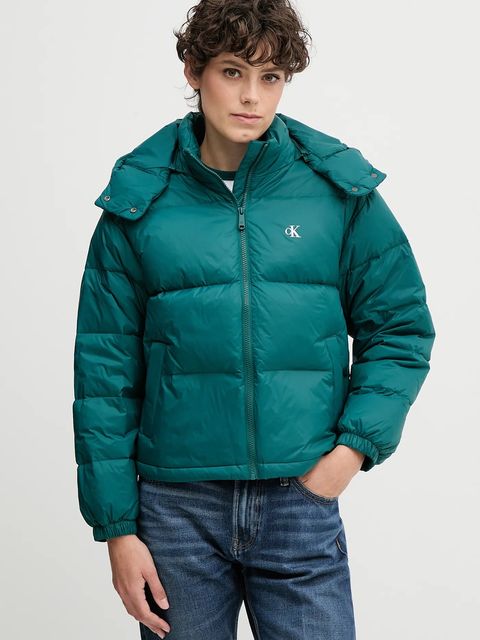 Calvin Klein Jeans kurtka puchowa kolor turkusowy zimowa oversize LV047D501G