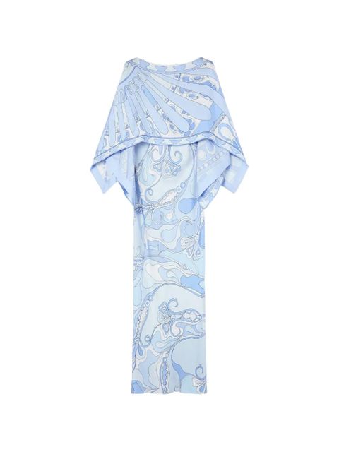 PUCCI Orchidee and Soleil-print silk dress with cape - Blue - zdjęcie produktu nr 1