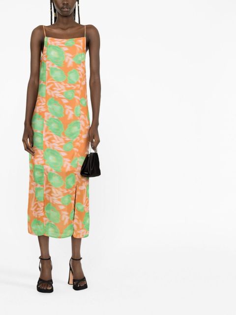 GANNI floral-print slip dress - Orange