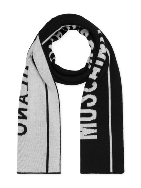 Moschino logo-detail wool scarf - Black