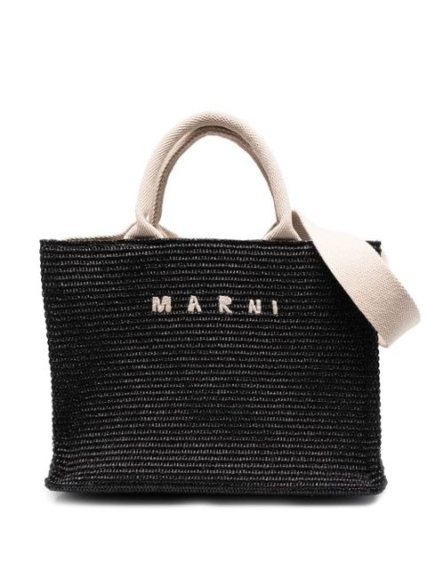 Marni logo-lettering raffia tote bag - Black - zdjęcie produktu nr 1