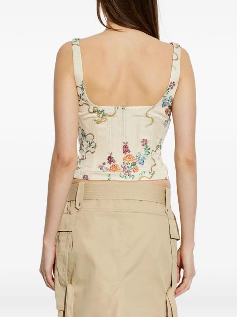 Alexander McQueen floral-print lace-up corset top - Neutrals