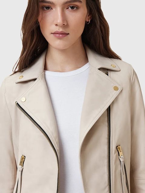 AllSaints ramoneska skórzana DALBY kolor biały przejściowa W087LB - zdjęcie produktu nr 2