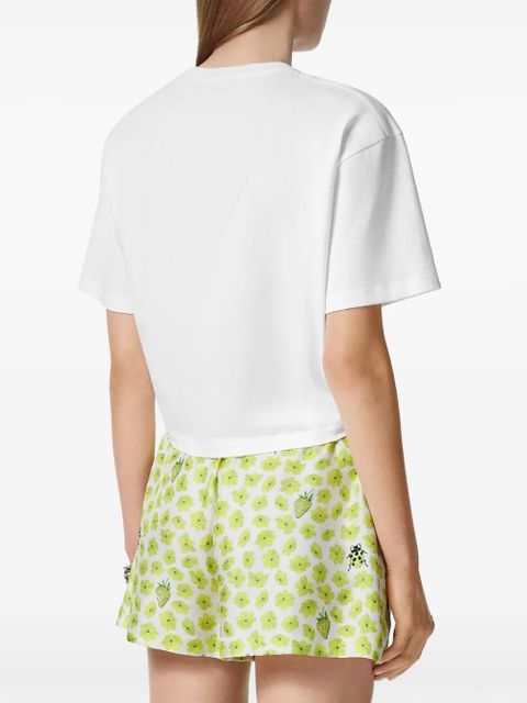 Versace Strawberry Garden Safety Pin cropped T-shirt - White