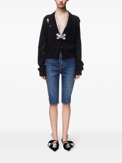 AREA butterfly-embellished organic cotton-blend cardigan - Black - zdjęcie produktu nr 2