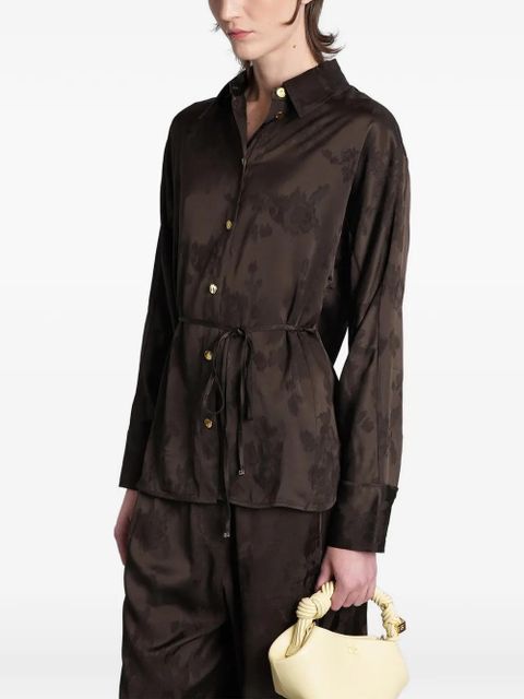 GANNI jacquard-pattern belted shirt - Brown
