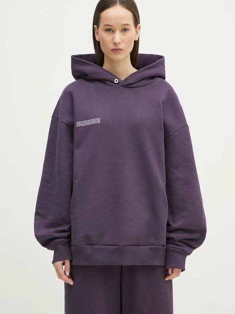 Pangaia bluza bawełniana kolor fioletowy z kapturem z nadrukiem 10001740