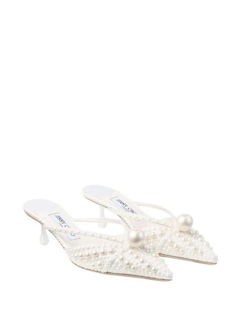 Jimmy Choo 50mm Sana pearl-embellished pointed-toe mules - White