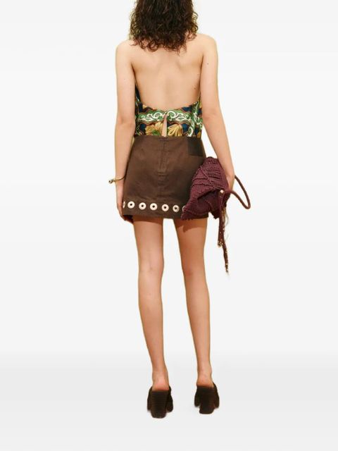 ALEMAIS Tobe eyelet-embellished denim mini skirt - Brown