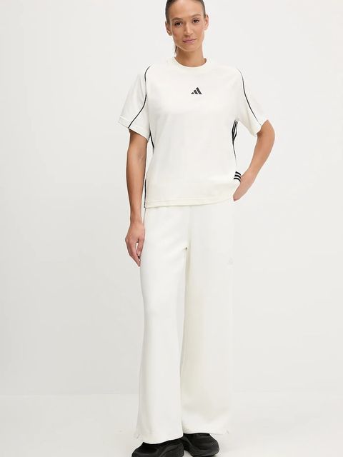 adidas t-shirt bawełniany Stadium damski kolor beżowy JW0450