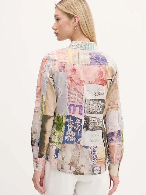 Desigual koszula bawełniana PHOTOPOST damska kolor beżowy regular z kołnierzykiem klasycznym 25WWCW18