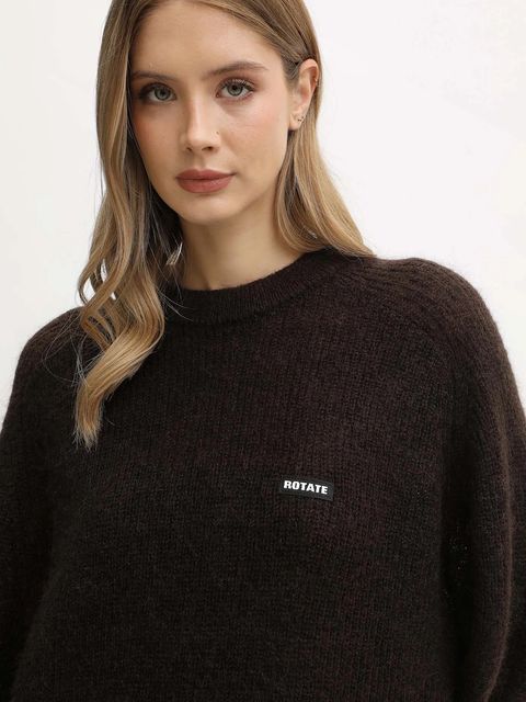 Rotate sweter z dodatkiem wełny damski kolor brązowy ciepły 1146392910