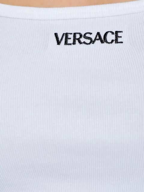 Versace logo-embroidered ribbed top - 1W000 WHITE - zdjęcie produktu nr 2