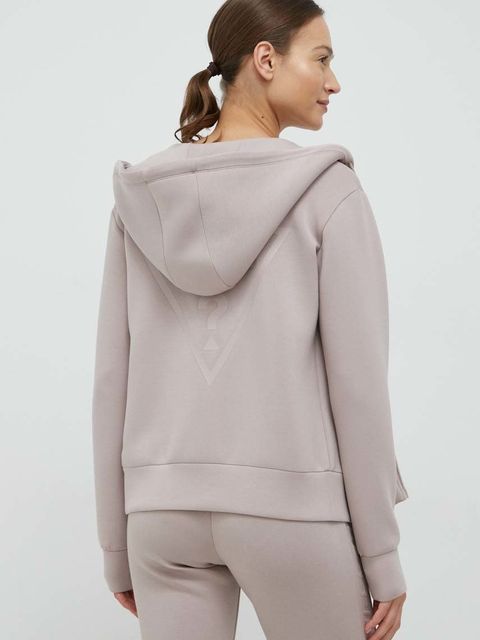 Guess bluza ALLIE damska kolor fioletowy z kapturem z nadrukiem V3RQ11 K7UW2