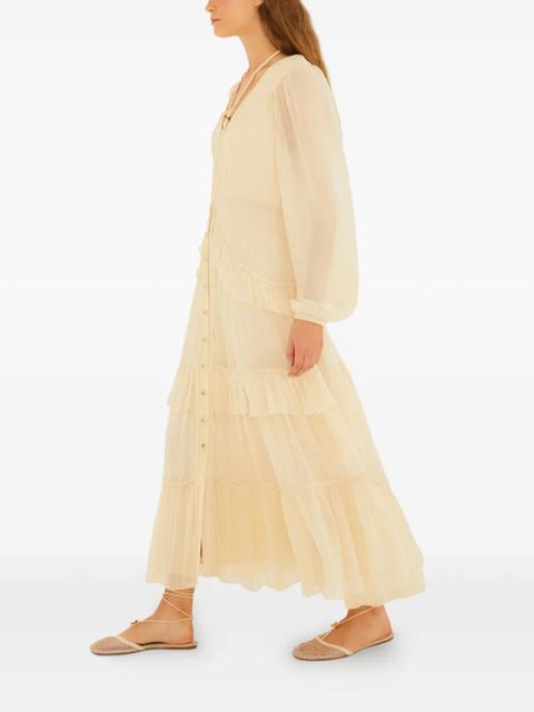 FARM Rio ruffled V-neck maxi dress - Neutrals