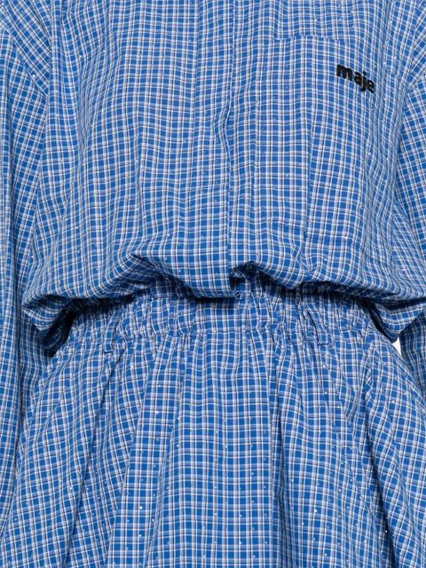 Maje rhinestone-embellished checked mini dress - Blue