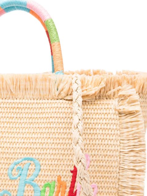 MC2 Saint Barth embroidered-logo frayed tote bag - Neutrals