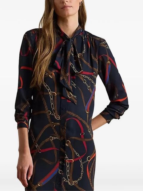 Lauren Ralph Lauren chain print tie neck midi dress - Blue - zdjęcie produktu nr 1