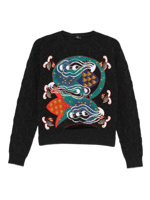 ETRO embroidered cable-knit sweater - Grey - zdjęcie produktu nr 1