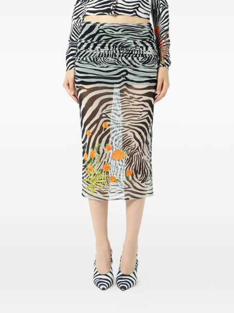 Blumarine zebra-print embroidered skirt - Black