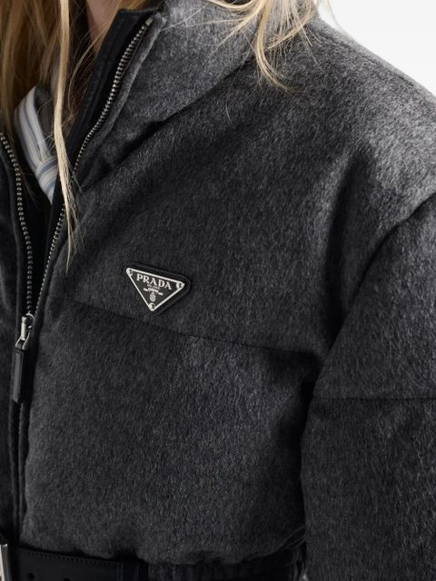 Prada Loden triangle-logo belted puffer jacket - Grey