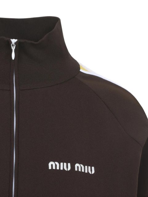 Miu Miu half-zip striped-detail sweatshirt - Brown