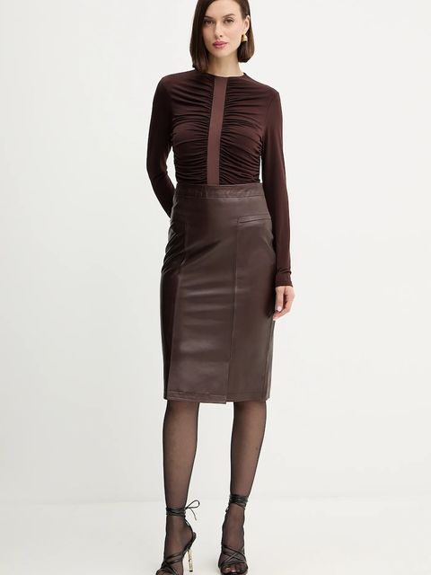 Herve Leger spódnica skórzana Estella kolor brązowy mini prosta WLT3536273 - zdjęcie produktu nr 2