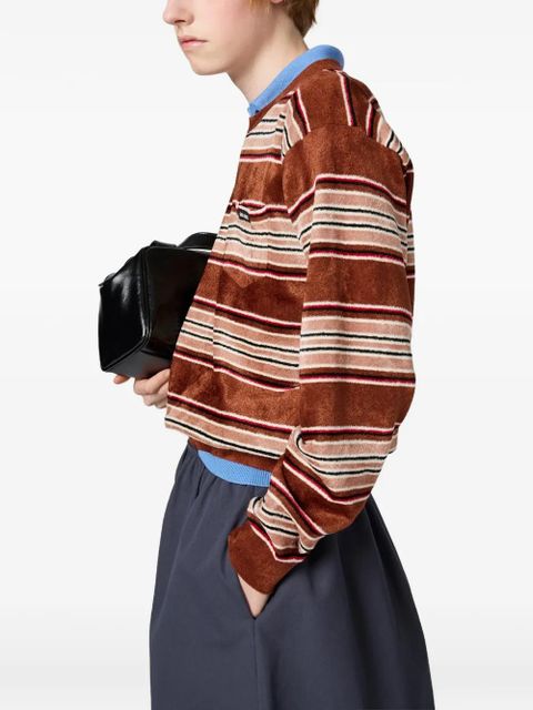 Miu Miu striped patch-pocket chenille sweater - Brown