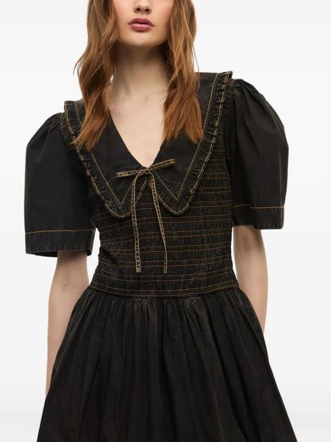 GANNI smocked dress with puff sleeves - Black