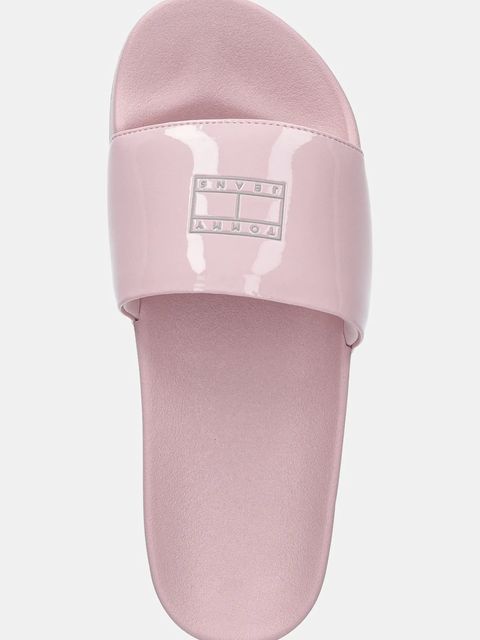 Tommy Jeans klapki FLAG POOL SLIDE PATENT damskie kolor różowy EN0EN02901