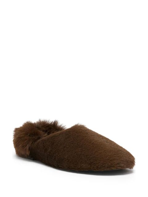 Proenza Schouler fur-trimmed calfskin slippers - Brown - zdjęcie produktu nr 2