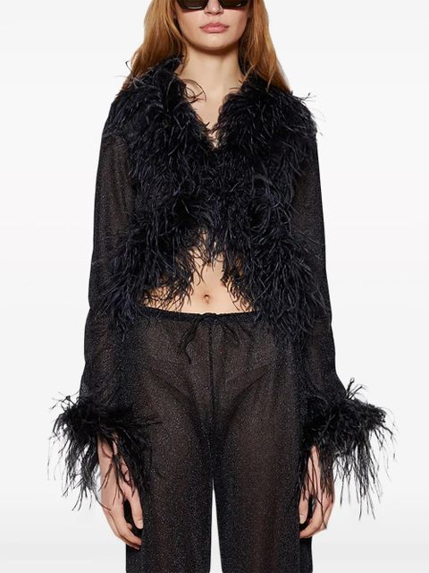 Oséree Lumière feather-trim shirt - Black