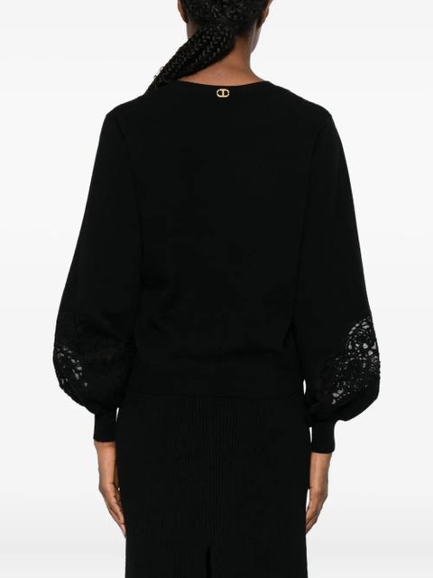 TWINSET lace-sleeves sweater - Black