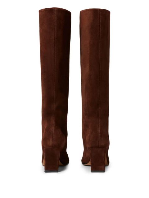 Claudie Pierlot suede-leather pointed-toe knee-high boots - Brown